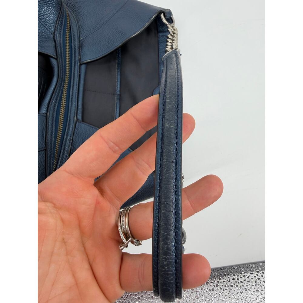 Coach F22209 Lexi Chain Shoulder Bag Metallic Navy Blue Leather Purse Handbag - Picture 15 of 16